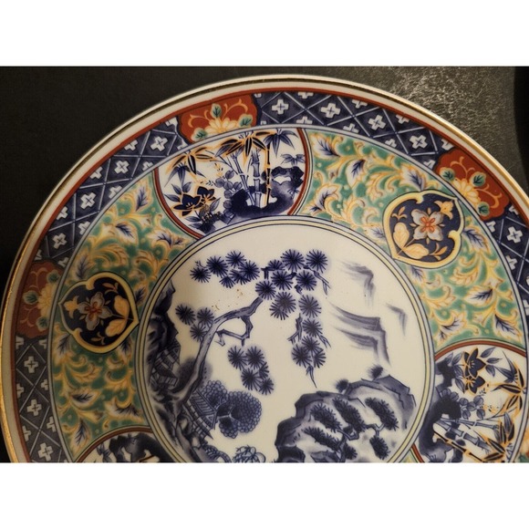 Four Vintage Japanese Gold Imari Hand Painted 6" Porcelain Plates W Hangers - Picture 9 of 15